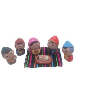 Andean Peru Nativity handmade painted Terra cotta woven rug SW Christmas decor